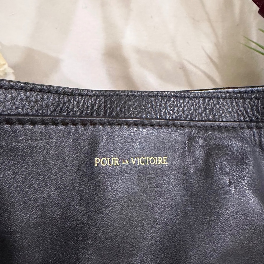 Pour La Victoire Black Leather Hobo Shoulder Bag with a Burgundy Strap - Picture 10 of 11